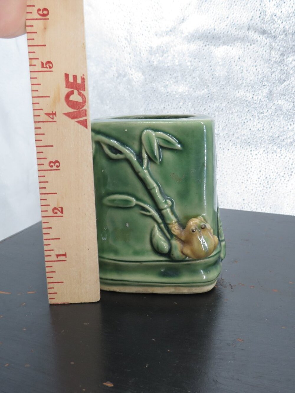 Vintage Pottery Planter Green Bamboo Frog Vase Ceramic Brush Pot B 163 Small 4 "